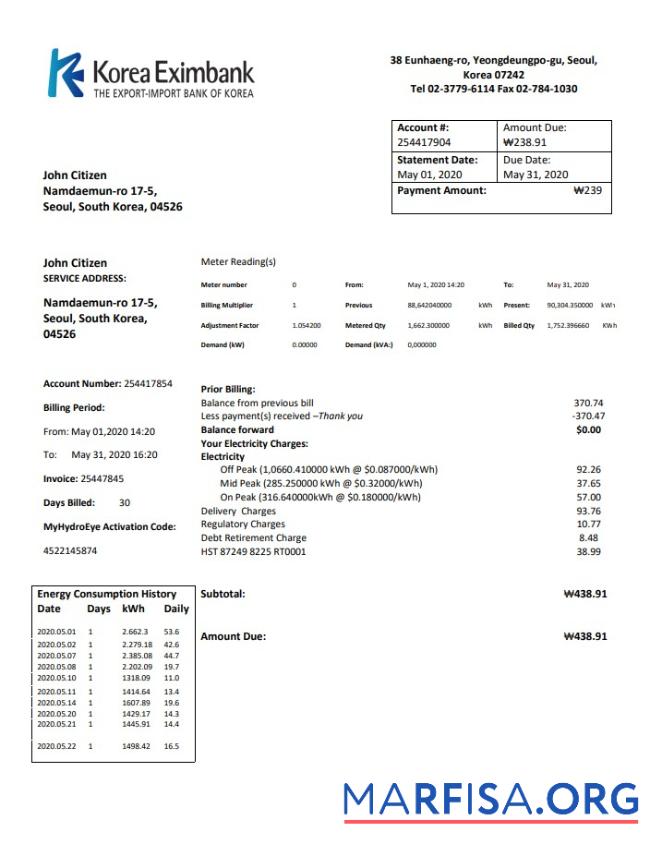 Downloadable Korea Eximbank template in Word and PDF format, good for address prove